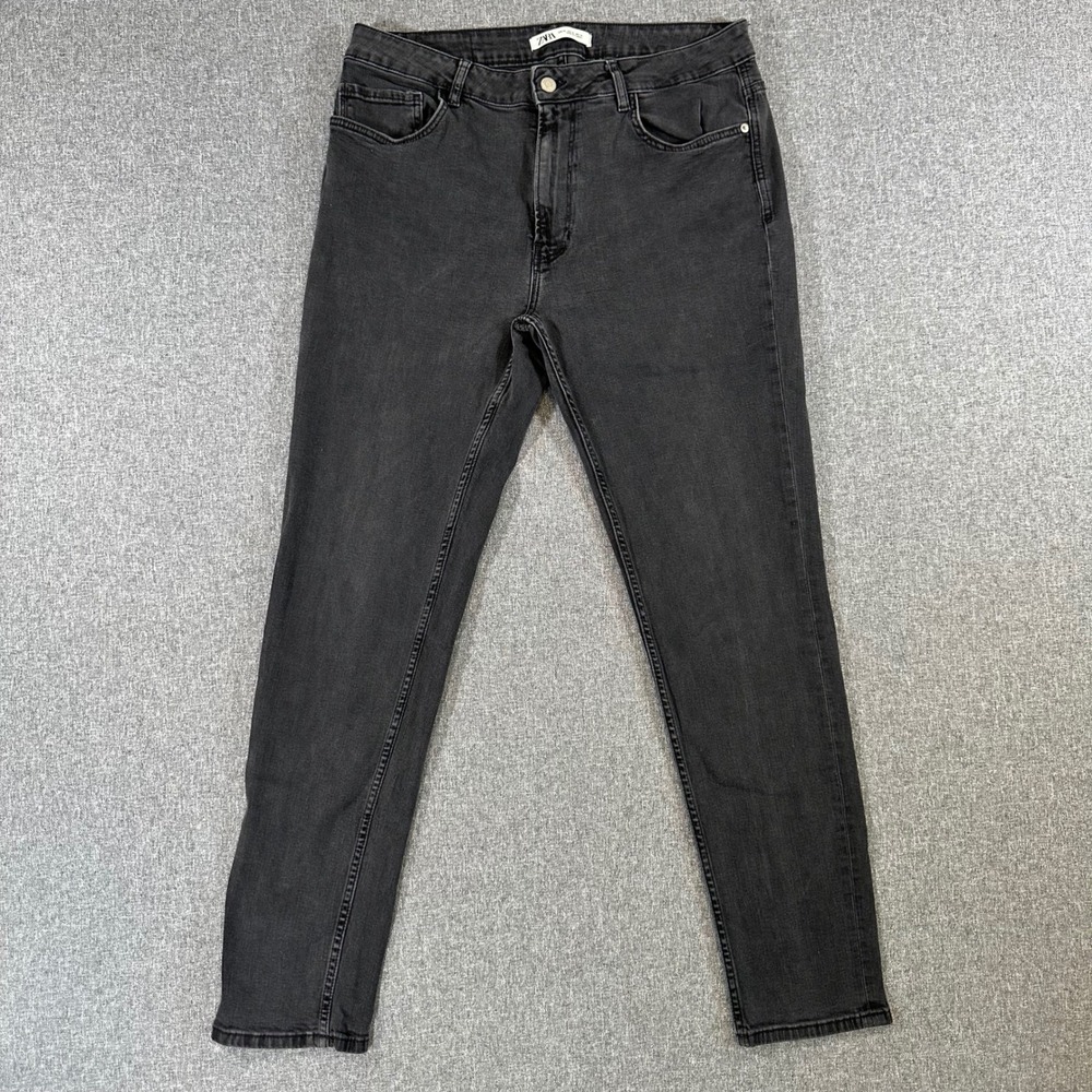 Zara Man Slim Fit Jeans Charcoal Gray Faded Denim Pants Mens Size 36x31